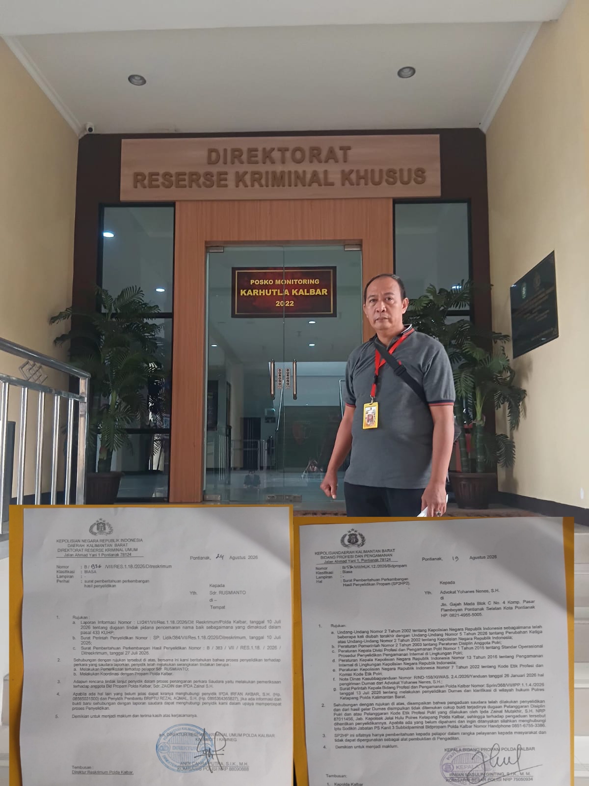 Pelapor Rusmianto mempertanyakan perkembangan laporan dugaan penyimpangan Dana Bantuan Operasional Kesehatan (BOK) UPTD Puskesmas Sukadana, Kabupaten Kayong Utara
